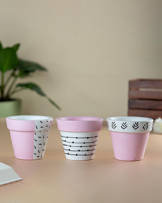 Pink Handpainted Tiny Terracotta Pots | Set of 3