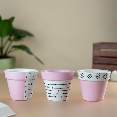 Pink Handpainted Tiny Terracotta Pots | Set of 3