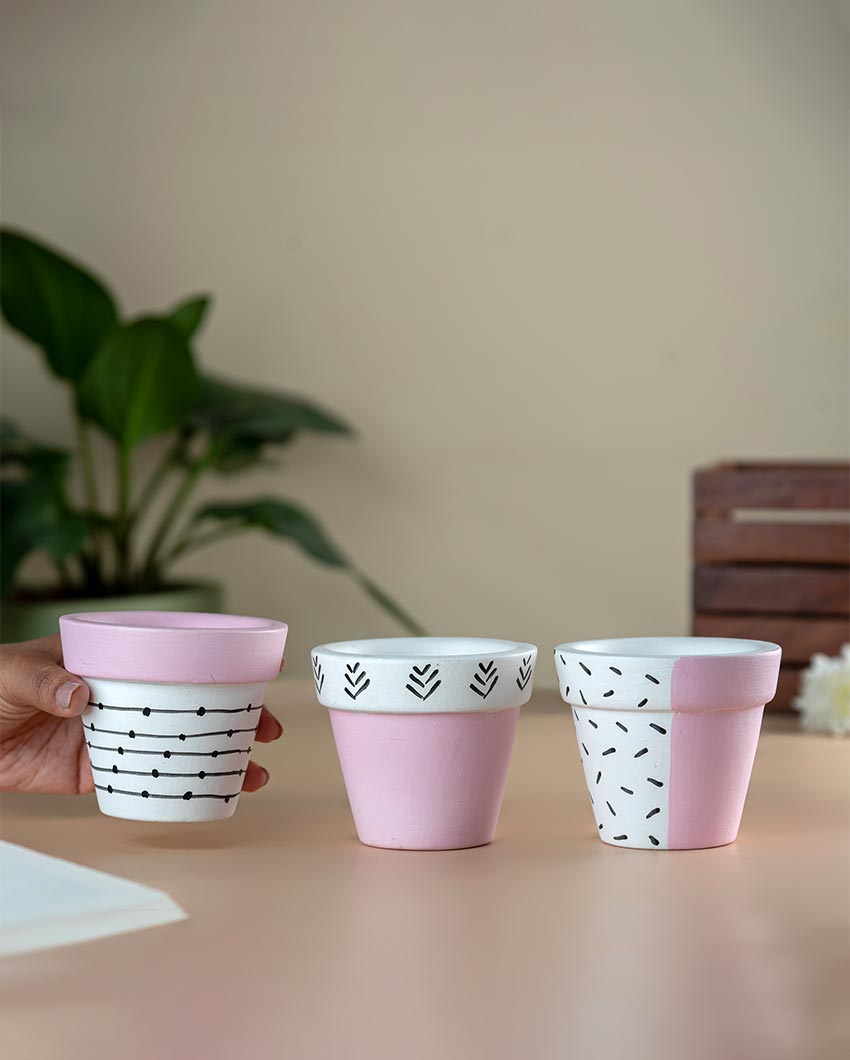 Pink Handpainted Tiny Terracotta Pots | Set of 3