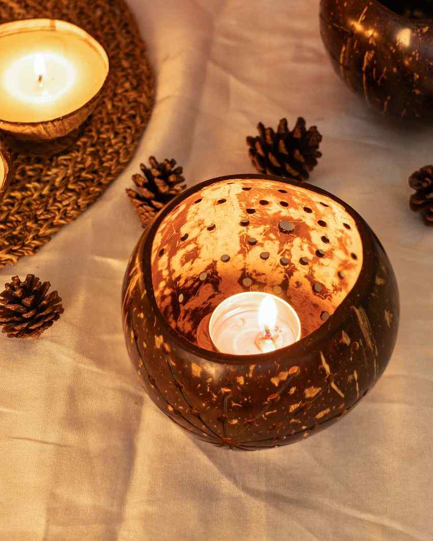 Starlight Coconut Shell Tealight Holders | Set of 2