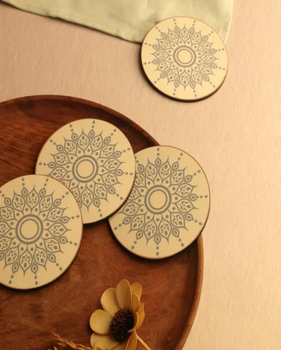 Blue Bloom MDF Coasters | Set of 4