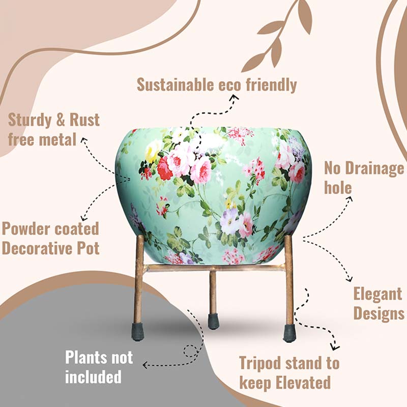 Resilient Metal Plant Pots With Stand | Set of 2