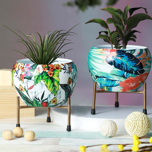 Tropical Multi-Hued Resilient Metal Pots With Stand Set of 2 Default Title