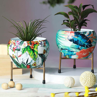 Tropical Multi-Hued Resilient Metal Pots With Stand Set of 2 Default Title