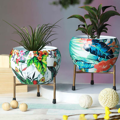 Tropical Multi-Hued Resilient Metal Pots With Stand Set of 2 Default Title