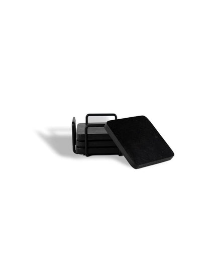 Luxury Square Black Marble Coasters with Stand | Pack of 5 | 4 x 3 inches