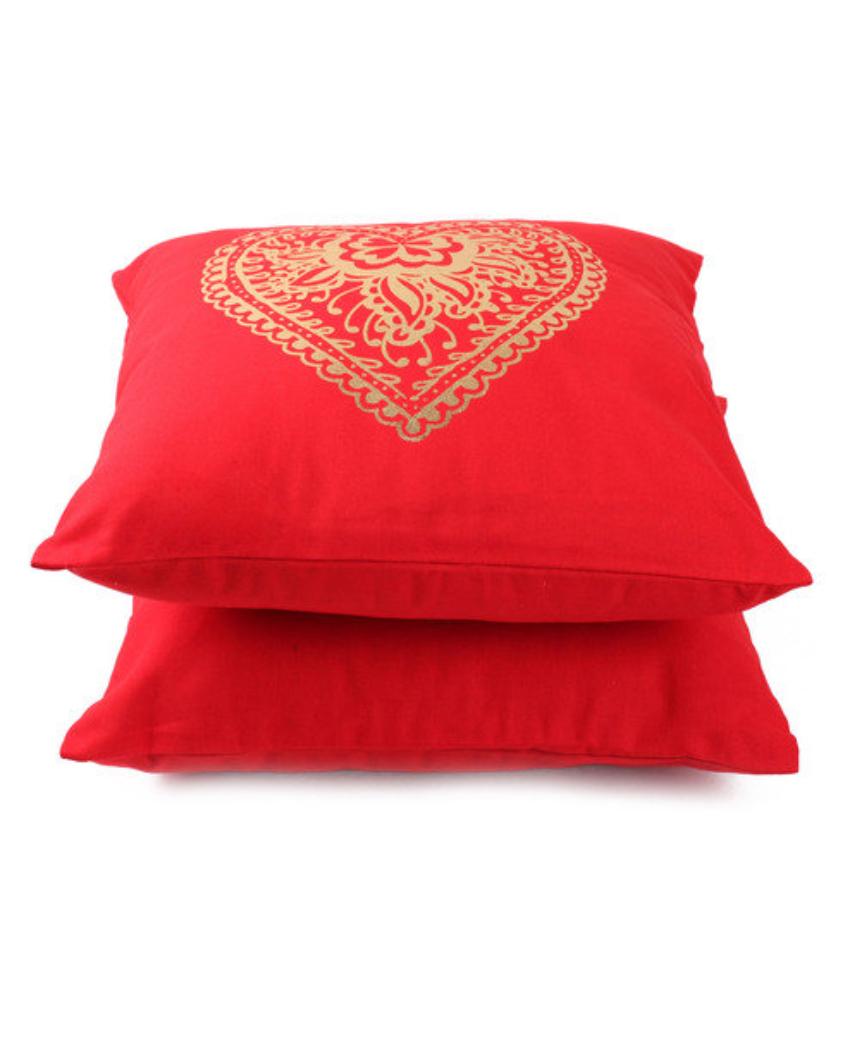 Graceful Foil Print Cotton Foil Printed Cushion Covers | Set of 2 | 16 x 16 inches
