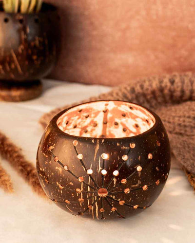 Vintage Coconut Shell Tealight Holder Starlight