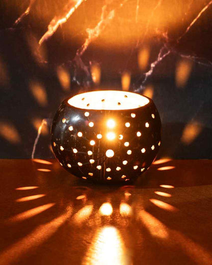 Vintage Coconut Shell Tealight Holder Starlight