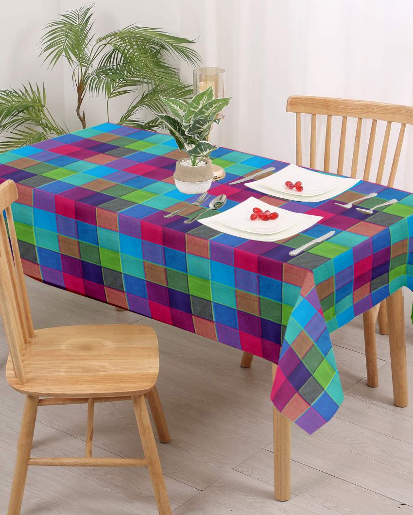 Multi Checks Center Cotton Table Cover | 36X60 inches Multicolor