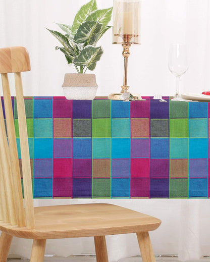 Multi Checks Center Cotton Table Cover | 36X60 inches Multicolor