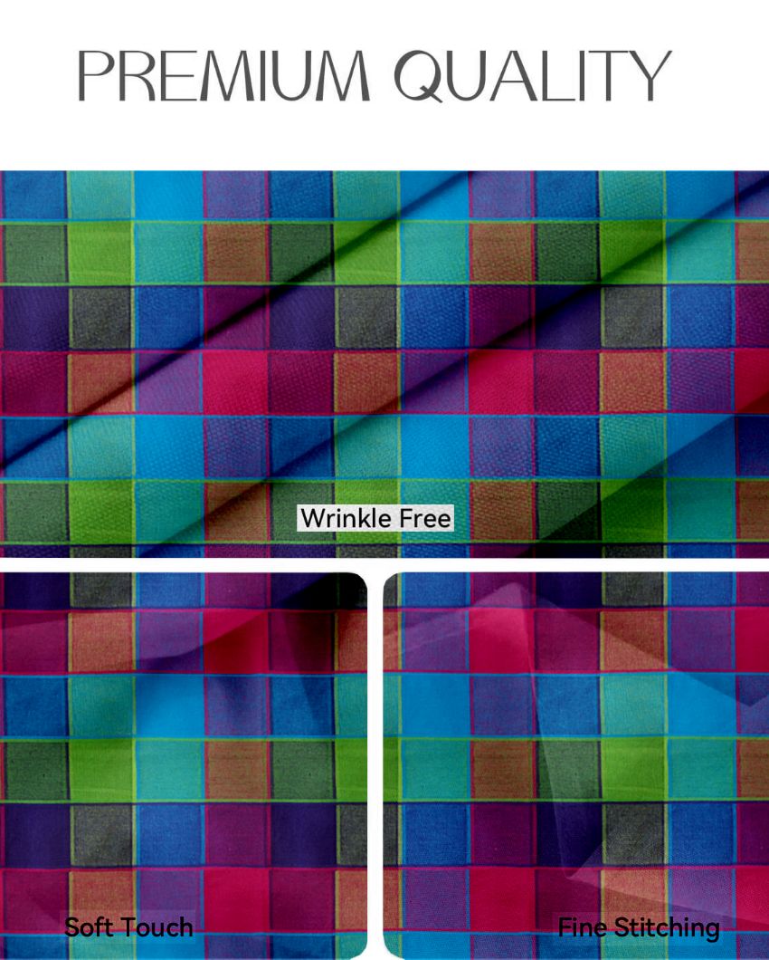 Multi Checks Center Cotton Table Cover | 36X60 inches Multicolor