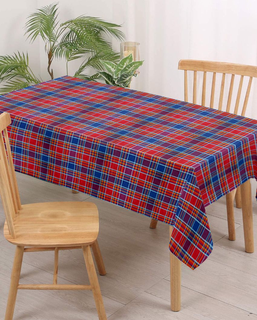 Multi Checks Center Cotton Table Cover | 36X60 inches Red