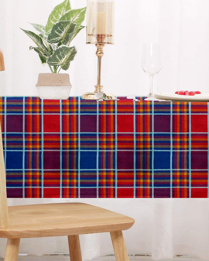 Multi Checks Center Cotton Table Cover | 36X60 inches Red