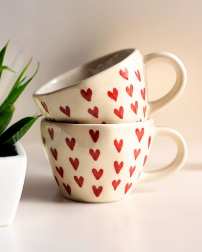 Heart Ceramic Mugs | Set Of 2 | 4 x 4 inches