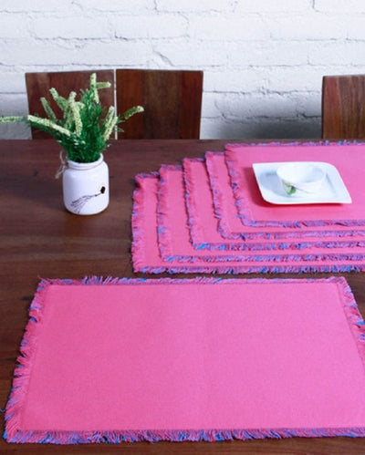 Reversible Fancy Fringe Dining Table Mats | Multiple Colors | Set Of 6 | 19 x 13 Inches