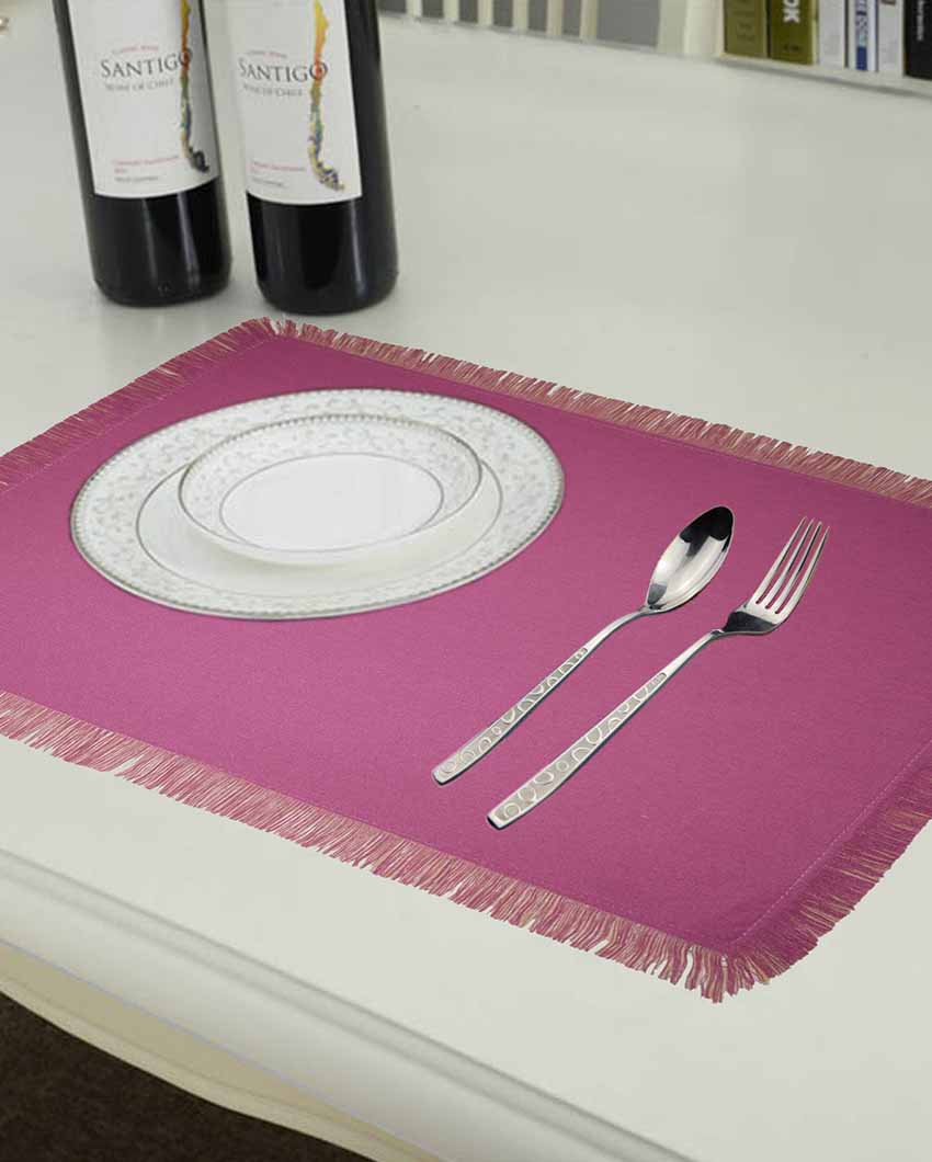 Reversible Fancy Fringe Dining Table Mats | Multiple Colors | Set Of 6 | 19 x 13 Inches