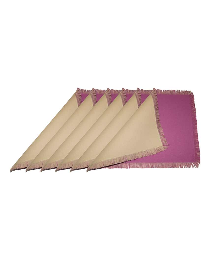 Reversible Fancy Fringe Dining Table Mats | Multiple Colors | Set Of 6 | 19 x 13 Inches