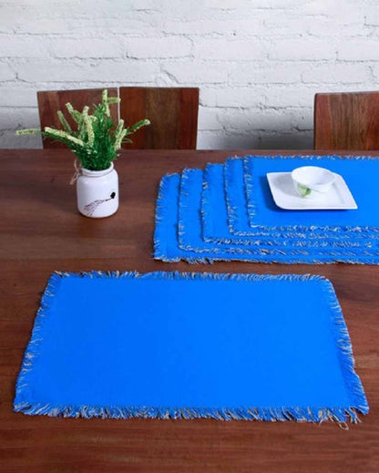Reversible Fancy Fringe Dining Table Mats | Multiple Colors | Set Of 6 | 19 x 13 Inches