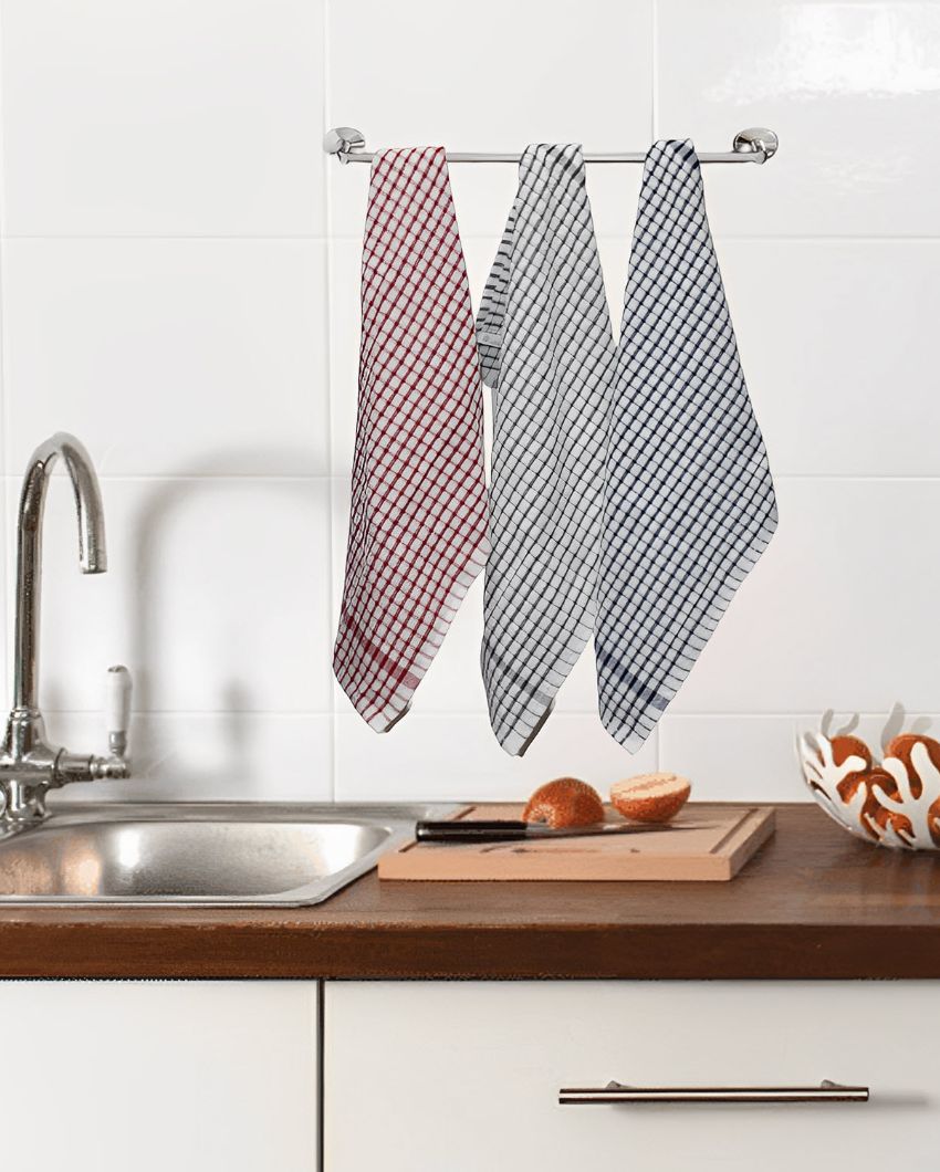 Colorful Checked Stripe Design Cotton Kitchen Cleaning Cloths | Set Of 6 | 18 X 27 inches | 300 GSM