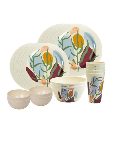 Green Floral Non Toxic Eco Friendly Bamboo Dinner Set | Pack of 18