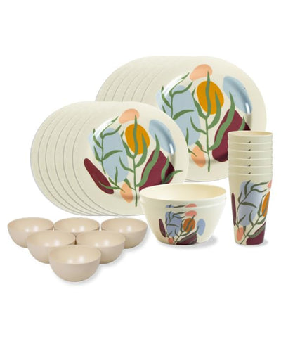 Green Floral Non Toxic Eco Friendly Bamboo Dinner Set | Pack of 26