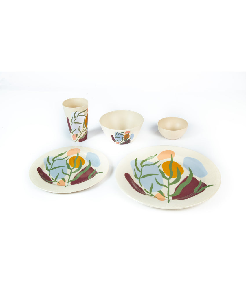 Green Floral Non Toxic Eco Friendly Bamboo Dinner Set | Pack of 26