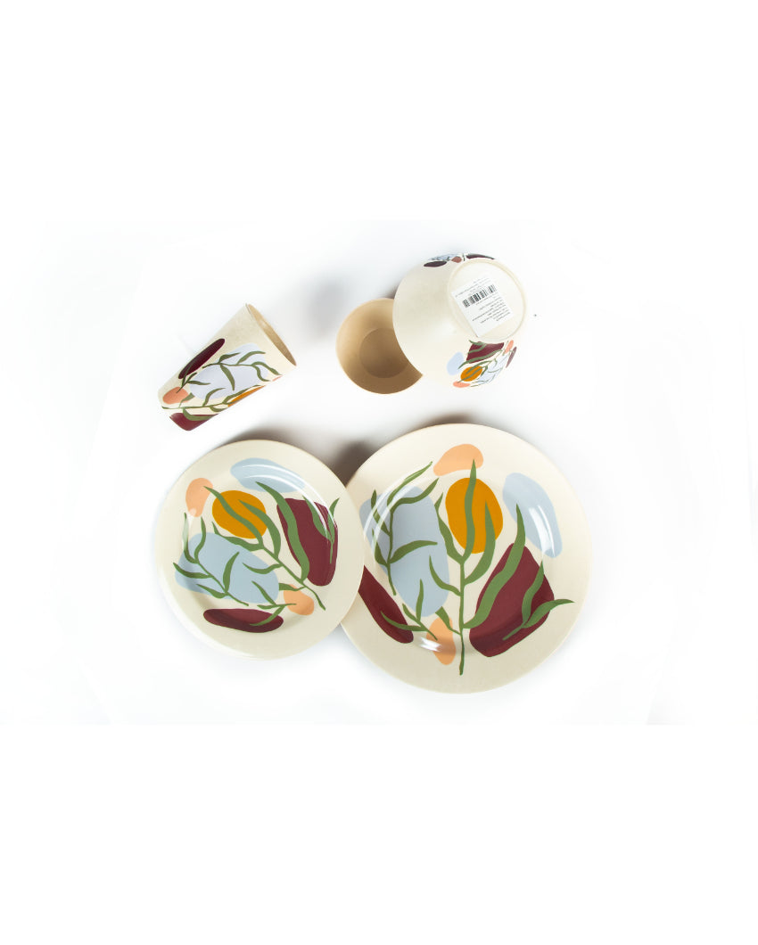 Green Floral Non Toxic Eco Friendly Bamboo Dinner Set | Pack of 26
