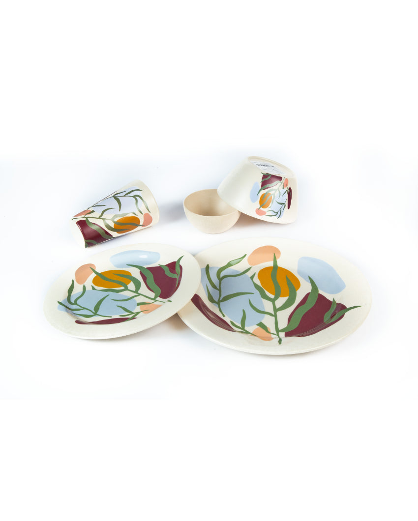 Green Floral Non Toxic Eco Friendly Bamboo Dinner Set | Pack of 26