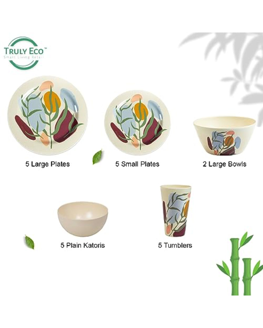Green Floral Non Toxic Eco Friendly Bamboo Dinner Set | Pack of 26