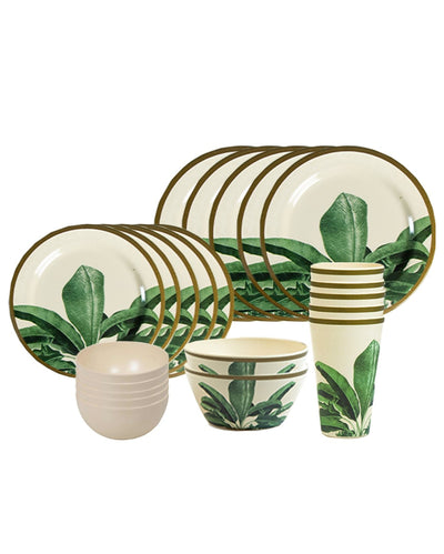 Green Leaf Non Toxic Eco Friendly Bamboo Dinner Set | Pack of 26