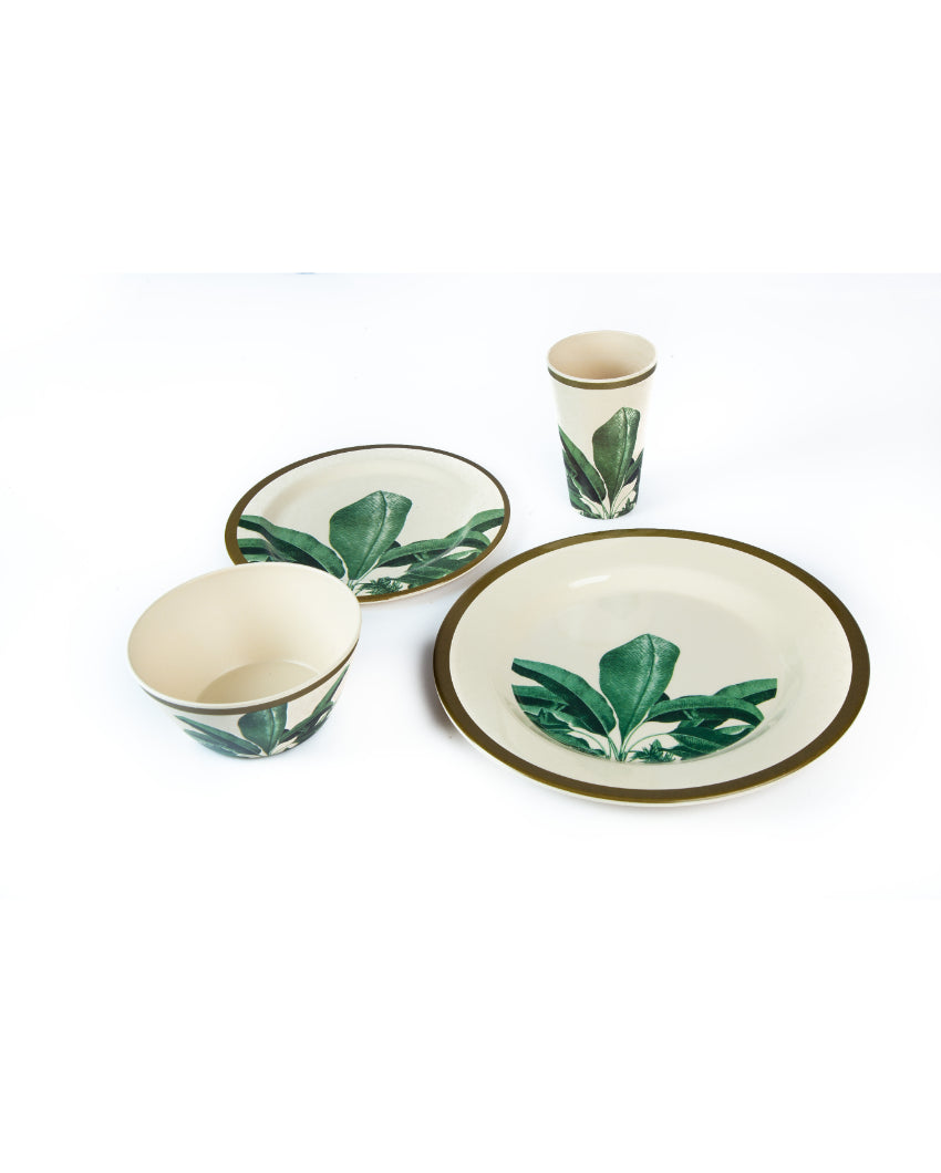 Green Leaf Non Toxic Eco Friendly Bamboo Dinner Set | Pack of 26