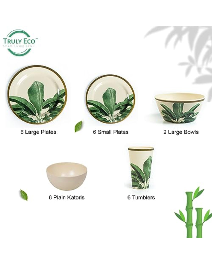 Green Leaf Non Toxic Eco Friendly Bamboo Dinner Set | Pack of 26