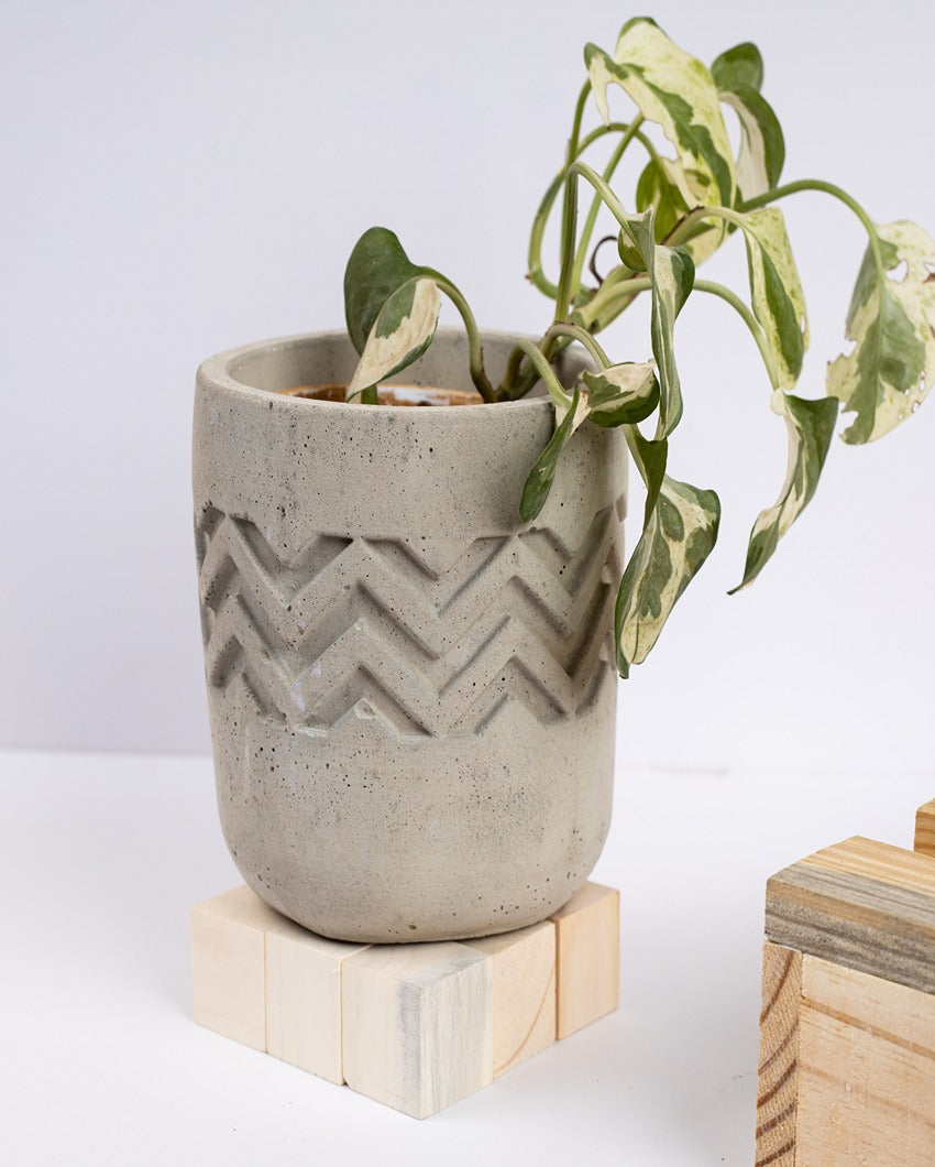 Sleek Practical Form Chevro Concrete Planter | 4 x 4 x 4 inches