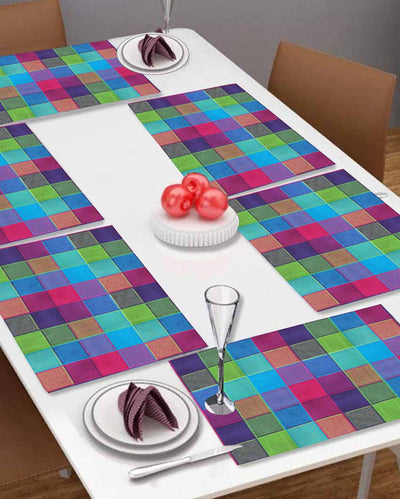 Multicolor Cotton Checks Design Dining Table Mat | Set Of 6 | 19 X 13 Inches