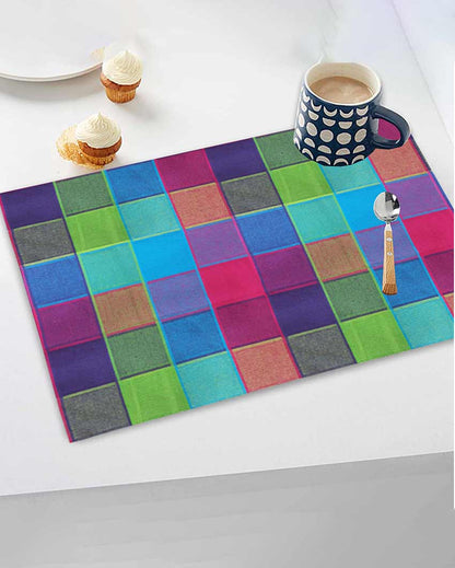 Multicolor Cotton Checks Design Dining Table Mat | Set Of 6 | 19 X 13 Inches