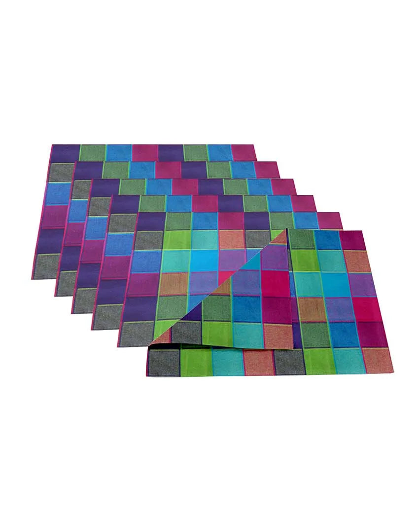 Multicolor Cotton Checks Design Dining Table Mat | Set Of 6 | 19 X 13 Inches