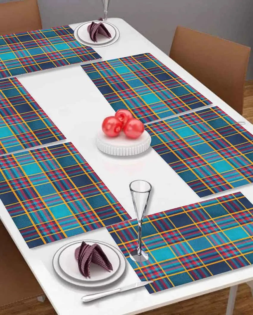 Colorful Checks Design Cotton Dining Table Mat | Set Of 6 | 19 X 13 Inches