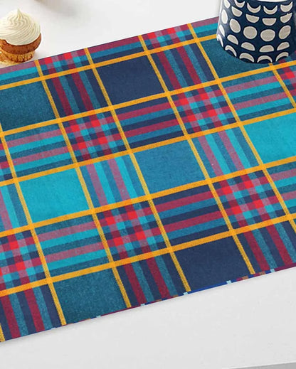 Colorful Checks Design Cotton Dining Table Mat | Set Of 6 | 19 X 13 Inches