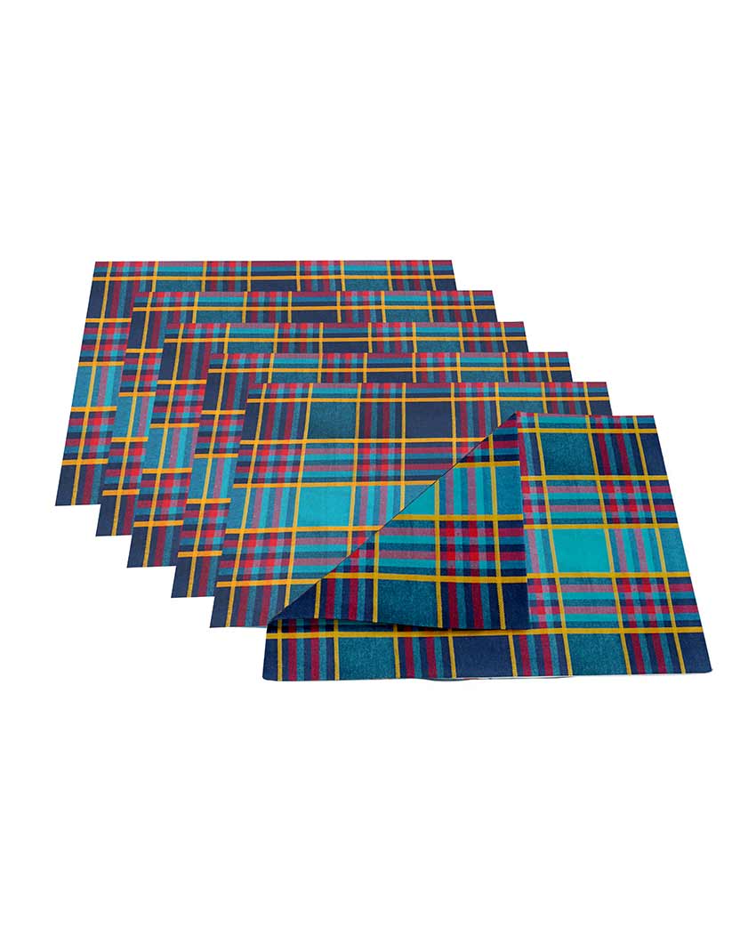 Colorful Checks Design Cotton Dining Table Mat | Set Of 6 | 19 X 13 Inches