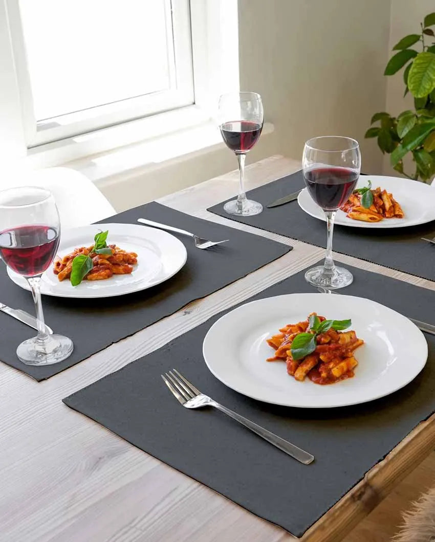 Ribbed Cotton Table Mats For Dining | Set Of 6 | 19 X 13 Inches