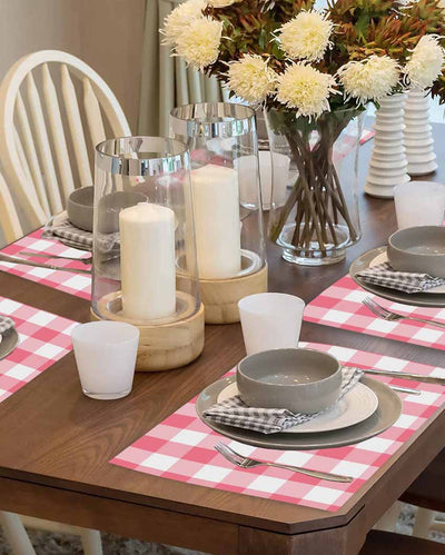 Buffalo Checks Plaid Cotton Place Mats Ribbed Dinning | Set Of  6 | 19 X 13 Inches