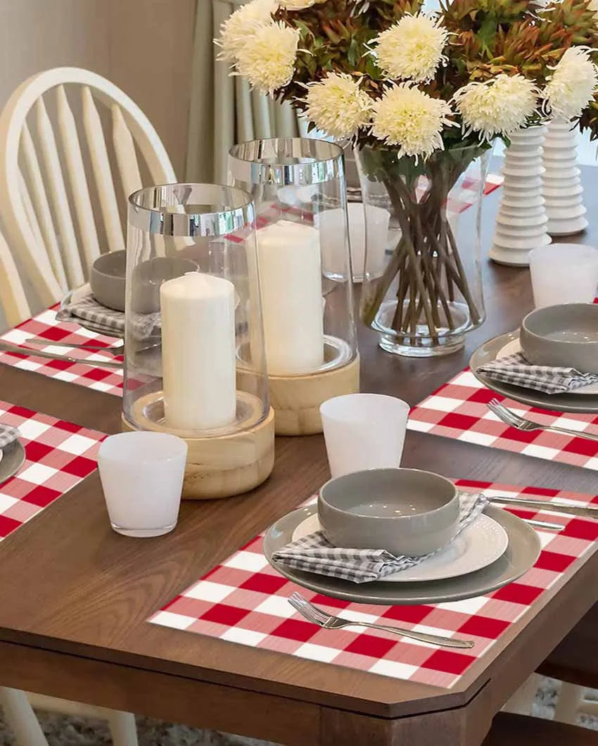 Buffalo Checks Plaid Cotton Place Mats Ribbed Dinning | Set Of  6 | 19 X 13 Inches