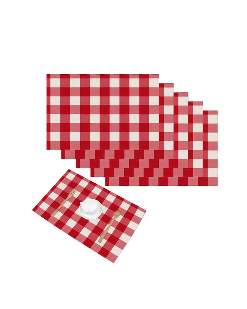 Buffalo Checks Plaid Cotton Place Mats Ribbed Dinning | Set Of  6 | 19 X 13 Inches