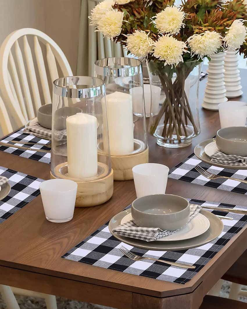 Buffalo Checks Plaid Cotton Place Mats Ribbed Dinning | Set Of  6 | 19 X 13 Inches