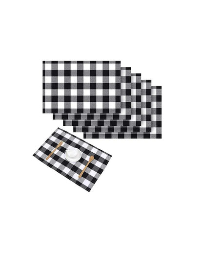 Buffalo Checks Plaid Cotton Place Mats Ribbed Dinning | Set Of  6 | 19 X 13 Inches