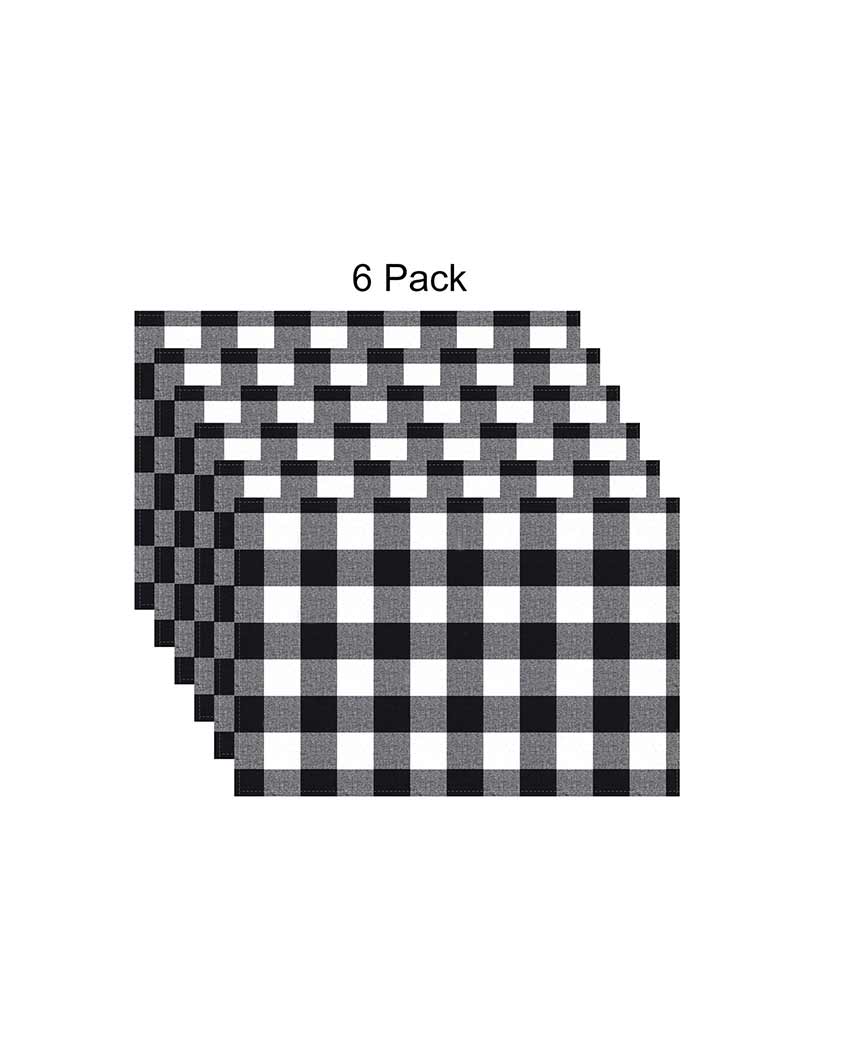 Buffalo Checks Plaid Cotton Place Mats Ribbed Dinning | Set Of  6 | 19 X 13 Inches