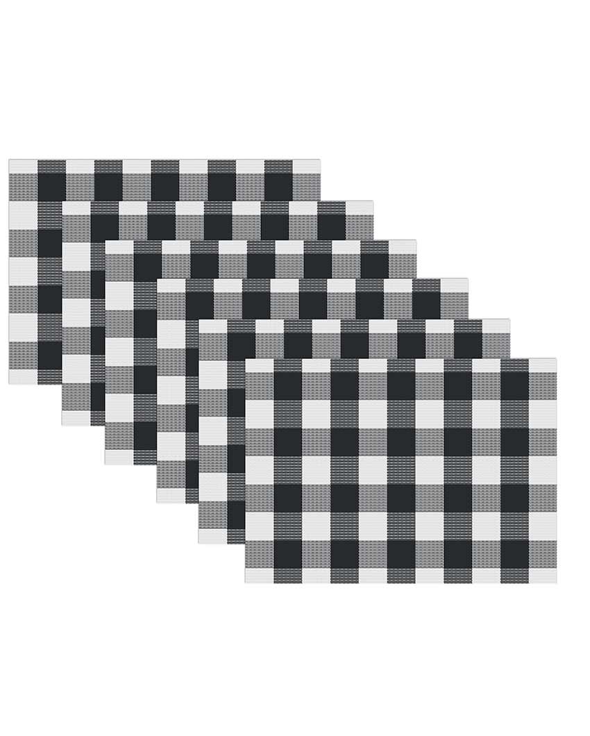 Buffalo Checks Plaid Cotton Place Mats Ribbed Dinning | Set Of  6 | 19 X 13 Inches