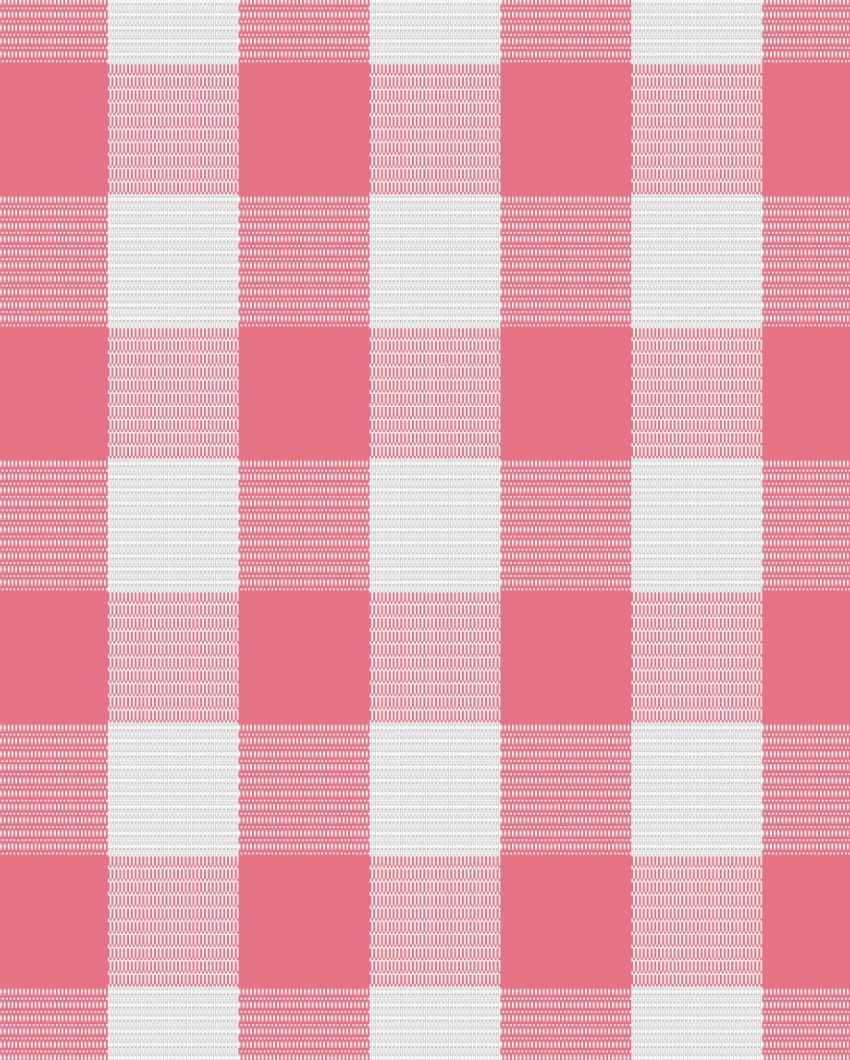 Ribbed Cotton Checks 6 Seater Table Runner | 13X72 inches Pink