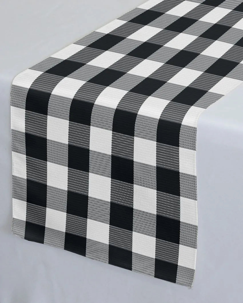 Ribbed Cotton Checks 6 Seater Table Runner | 13X72 inches Black